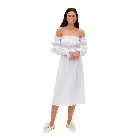 610. SLEEPER Michelin White Linen Midi Dress $320 NWT Small - Picture 2 of 3